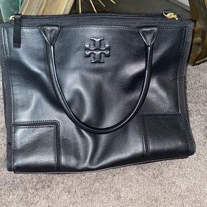 Black Ella leather canvas Tory Burch tote.